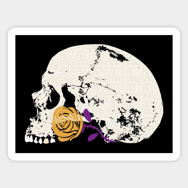 The Skull and the Gold Rose Magnet by RawSunArt